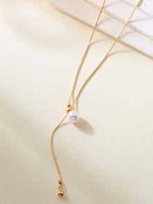 1 pieza Collar de Colgante de Perla Falsa Minimalista, Diseño de Moda Simple y Versátil Casual Largo para Sudadera, Adecuado para Fiestas, Vacaciones, Regalos y Uso Diario