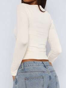 Vaiaye 女士夏季针织方领镂空性感收腰圣诞修身白色上衣 - 白色 - 查看 5