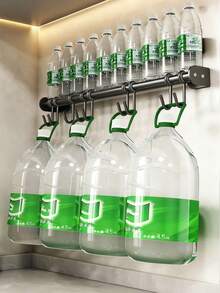 1PC Stainless Steel No-Drill Kitchen Rack, Spatula And Spoon Storage Holder, Retro Farmhouse Style DIY Wall-Mounted Pot Rack, Detachable Kitchen Utensil Hooks (Black). - Multicolor - View 4