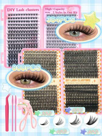 Large Capacity False Eyelashes, 30D40D60D80D, Natural Look,Thick And Dense C&D Mixed Style, Length 9-16mm, Reusable, Easy To Apply, Individual Eyelashes Suitable For Beginners And Daily Wear, Eye Lash Clusters,Individual Eyelashes,Lashes,Fake Lashes