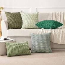MIULEE Pack Of 2 Christmas Green Corduroy Decorative Euro Sham Pillow Covers 24x24 Inch Soft Boho Striped Throw Pillow Covers Modern Farmhouse Home Decor For Sofa Living Room Couch Bed,2224inchx24inchPackof2 - 2224英寸x24英寸,2個裝 - 查看 4