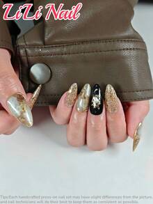 10片手工亚克力美甲贴片，美甲用品，杏仁形美甲，中号美甲贴片，黑色美甲，金色美甲，圣诞美甲，价格实惠，可爱美甲，美甲闪粉，美甲粉，秋季美甲贴片，派对美甲，混合美甲，闪片，假指甲，美甲套装，UV灯美甲，美甲箔，美甲工具，手工美甲贴片 - 彩色 - 查看 2