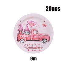 10/20/30pcs,Pink Valentine Gnome Truck Sign Disposable 7inch And 9inch Paper Plates And 9oz Paper Cups Party Supplies, Car Heart Love Plates Tableware Set For Valentine Anniversary Wedding Party - Multicolor - View 15
