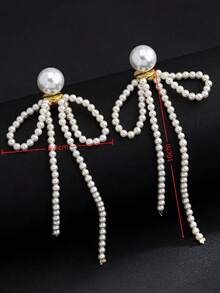 1 对玻璃珍珠长流苏串珠耳环，蝴蝶设计优雅吊坠耳环，适合女士、派对佩戴