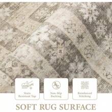 Large Washable 6x9 Area Rug: Boho Moroccan Geometric Neutral, Non-Slip Foldable Indoor Floor Carpet For Living Room, Bedroom, Dining Table - Beige, 6X9 - Cokelat Bunga - View 6