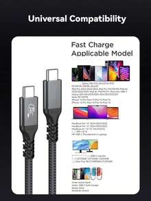 Thunderbolt 5 USB5 双协议线缆，Thunderbolt 5 USB5.0 80Gbps 240W 线缆，16K 视频线缆，PD3.1 快充，适用于 M1 M Book Pro E-GPU，USB C 公对公接口 - 灰色 - 查看 8