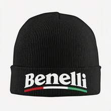 1pc Benelli Knitted Beanie Hat - Soft Warm Winter Cap With Red & Green, Unisex Unisex Design, All-Season Comfort Men & Women,, Halloween, New Year, Outdoor & Casual Wear, Beanie Hat, Cold Weather Gear - màu đen - Xem 1