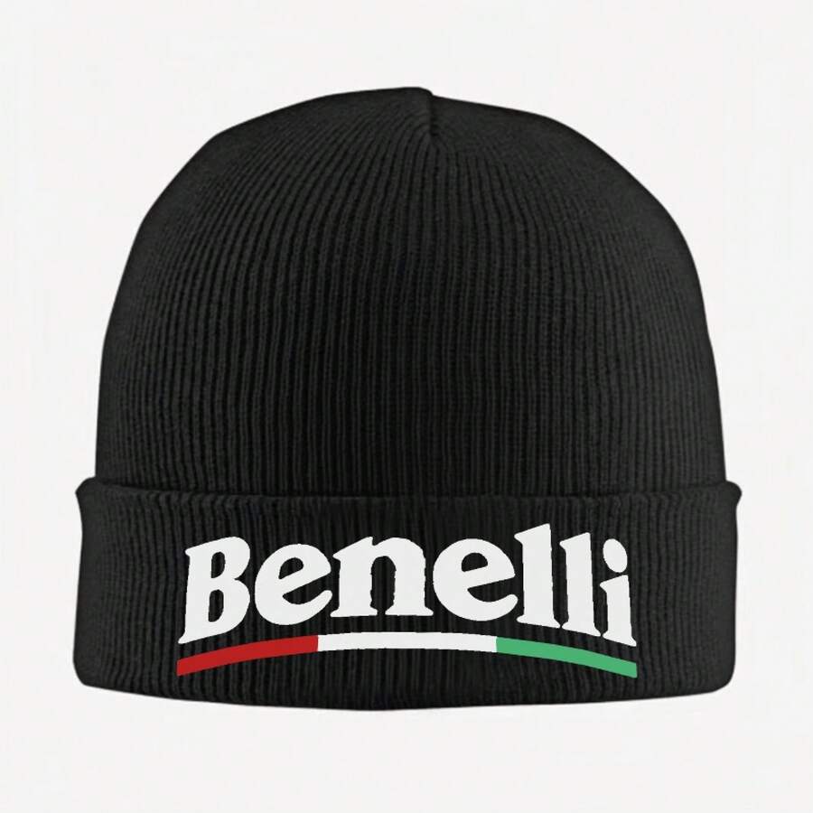 1pc Benelli Knitted Beanie Hat - Soft Warm Winter Cap With Red & Green, Unisex Unisex Design, All-Season Comfort Men & Women,, Halloween, New Year, Outdoor & Casual Wear, Beanie Hat, Cold Weather Gear - màu đen - Xem 1