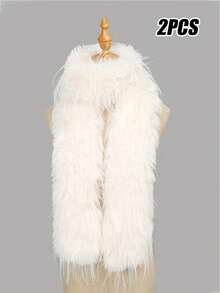 1条女士纯色蓬松保暖围巾，仿兔毛绒设计，高端优雅甜美风格，秋冬新款柔软保暖披肩，时尚百搭，适合日常出行，可作为节日礼物送给朋友。 - 彩色 - 查看 19