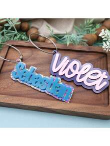 Personalized Glitter Name Keychain - Customized Name/Initial, Shiny Pink And Blue Letters, Acrylic And Metal Ring Charm, Suitable For Women - Back To School Gift, Birthday Party Favors, Backpack Accessory (Your Name), Personal Keyring, Women's Keychain, Cute Keychain, Ladies Keychain, Small Jewelry, Women's Keychain, Cute Keychain - Style 36 - View 2