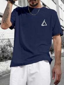 Round Neck T-Shirt With Geometric Print - White - View 11