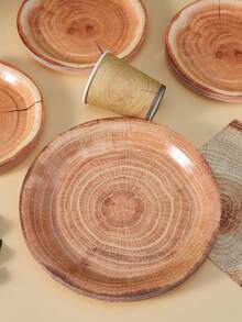1 Set Wooden Log Disposable Plates, Napkins, Cups - Party Supplies For 25 Guests, Disposable Paper Plates Suitable For Birthday, Wedding, Party, Family Picnic - Multicolor - View 5