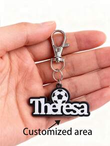 Personalized Football Keychain - Custom Name Tag, With Football Design, Light Blue & Pink Letters, Sturdy Zinc Alloy, Lobster Clasp, Ideal Gift For Valentine's Day And Birthday, Sports Themed Accessory, Sports Keychain | Personalized Name Tag | Sturdy Zinc Alloy, Football Accessory, Football Keychain, Purple Initial Letter Keychain, Pink Football Pendant, Initial Keychain, Bag Accessory, Women Keychain - Style 5 - View 1