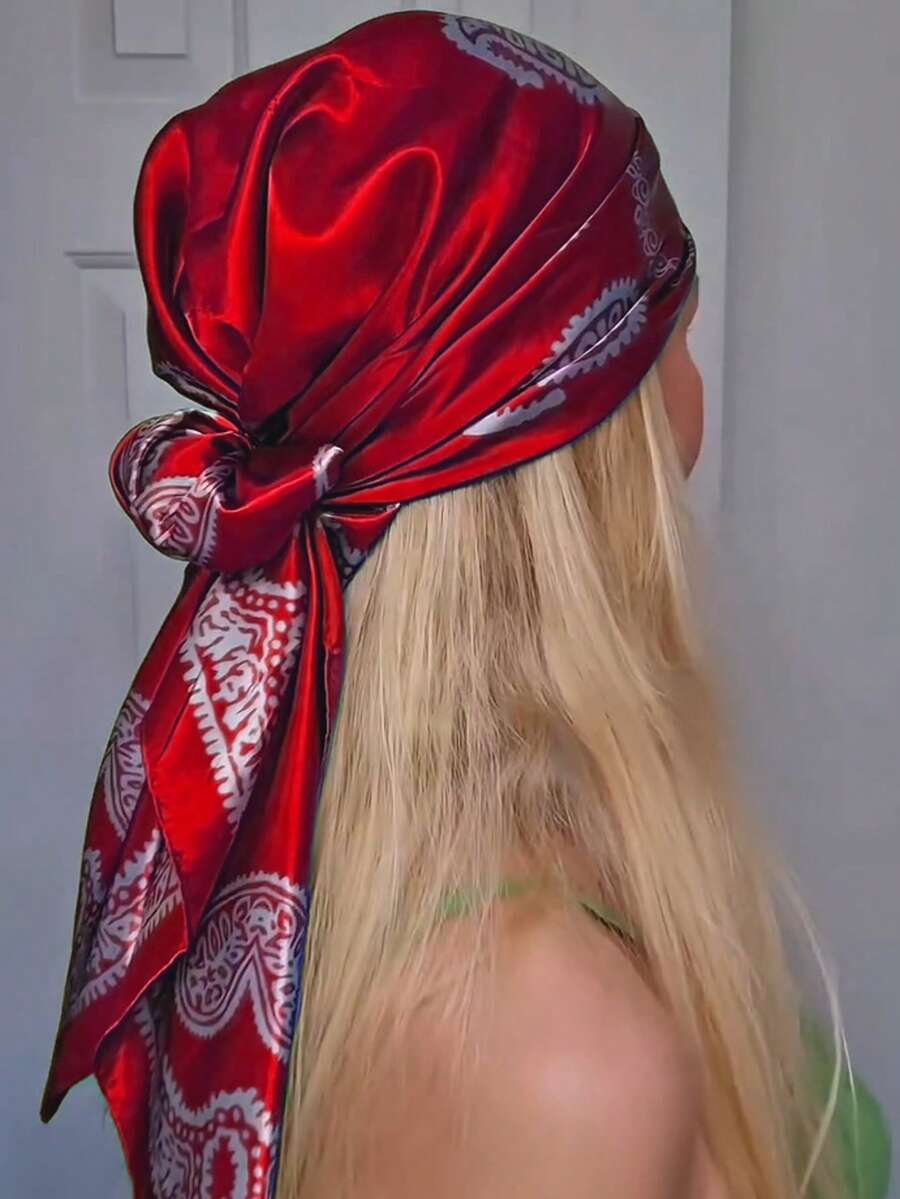 1 chiếc khăn vuông kiểu Bohemian dành cho nữ, kích thước 90*90cm, làm từ lụa satin in họa tiết, có thể dùng làm khăn choàng hoặc khăn trùm đầu chuyên nghiệp, thoáng khí, đa năng, phù hợp cho bãi biển, đường phố, sử dụng hàng ngày và kỳ nghỉ.