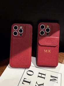 1-Piece Personalized Luxury Lychee-Textured Flip Card Holder Leather Phone Case, Customizable With Initials And Name, Suitable For Apple 17, 16, 15, 14, 13, 12, 11 Pro Max, 16 Plus, 17 Air, Full-Coverage Lens Protection Phone Case.