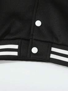 1 Piece  Cartoon Print Girls Baseball Jacket Winter Warm Zip Up Outerwear Street Style Casual School  Fashion - Black - View 6