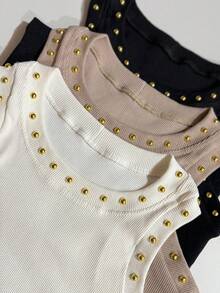 Set Of 3 Basic Tank Tops With Pearls - - 彩色 - 查看 4