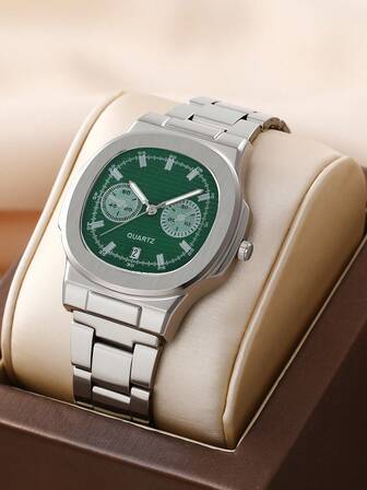 Men's Business/Casual Quartz Watch With Calendar Function And Rivet Dial, Suitable For Daily Wear, Birthday Gift, Party And Holiday Gatherings - Also An Excellent Choice To Gift To Family And Friends (Watch Box Not Included)