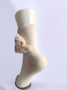 1 Pair Toddler Girls & Boys' Beige 3D Plush Bunny Decor Cute Mid-Calf Socks, Ideal For Easter Party & Spring Outfit - Beige - View 3