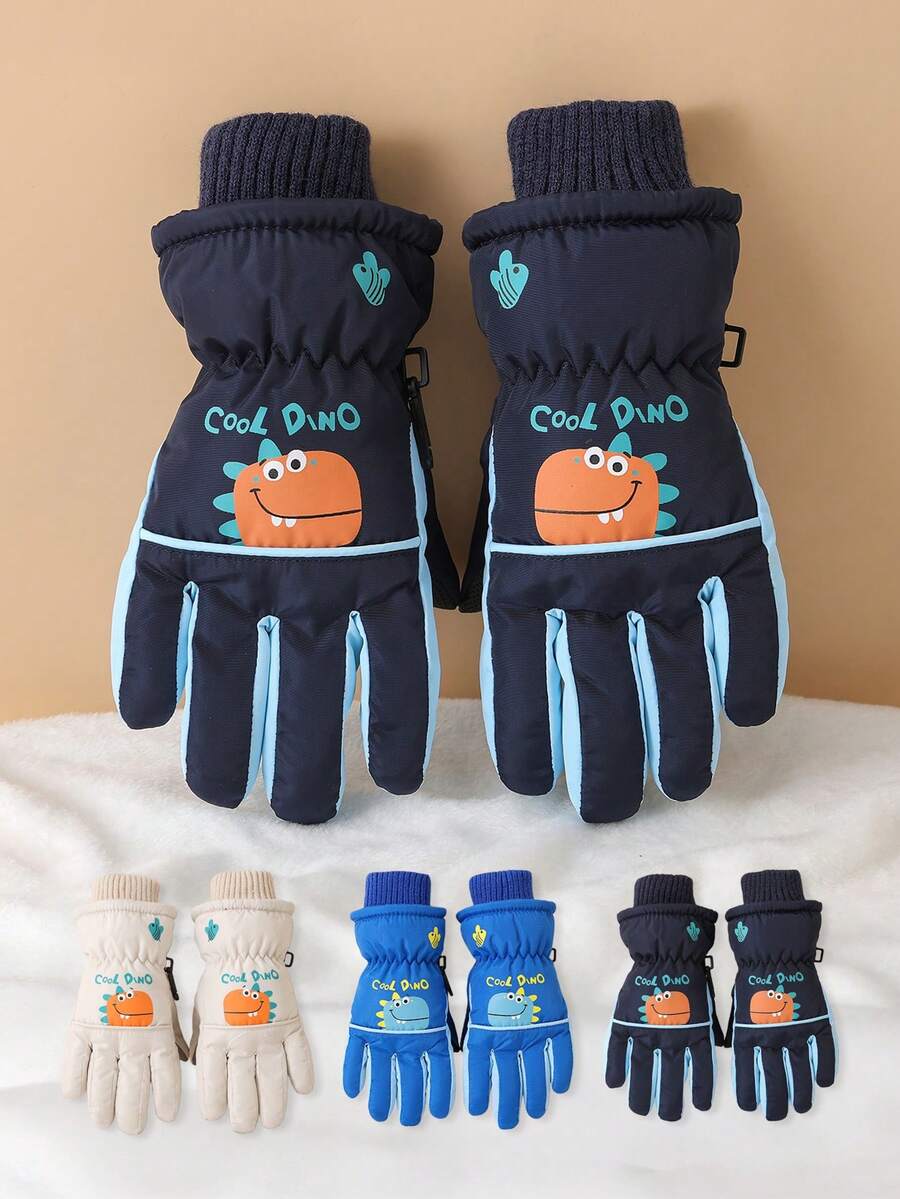 1 双儿童滑雪手套，防水保暖冬季手套，适合学生、骑行者，防风防寒，男女童均适用