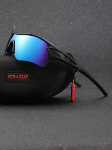 1pc Rhombus Hollow Half-Frame Polarized Eyeglasses, Blue/Black/Purple/White, Sporty Eyewear For Outdoor, European & American Style, Fashionable Sports Eyeglasses, Comes With Halter - Multicolor - View 14