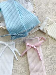 1/6 pares de calcetines largos para niños con decoración de lazo estilo princesa, versátiles para todas las estaciones - Multicolor - Ver 11