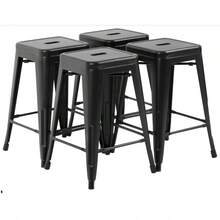 Metal Bar Stools Set Of 4 Counter Height Bar Stools 24 Inches Industrial Bar Chairs Patio Stool Stackable Backless Stool Indoor Outdoor Metal Kitchen Stools Bar Chairs,Space Saving, Patio Balcony - Màu xám đen - Xem 1