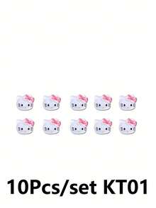 SANRIO 10件套Hello Kitty迷你树脂饰品及配件，可爱卡通风格，带蝴蝶结，DIY美甲配件，适用于美甲和手机装饰 - 彩色 - 查看 7