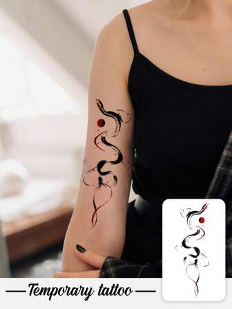 1 Piece Of Temporary Tattoo Sticker, Y2K Style Ink Sun, Moon, Snake And Shadow Pattern, Waterproof, Sweatproof, Washable, Non-Reflective, Simulated Tattoo On Arm And Shoulder, Suitable For Fashionable People, Lasting 3-5 Days