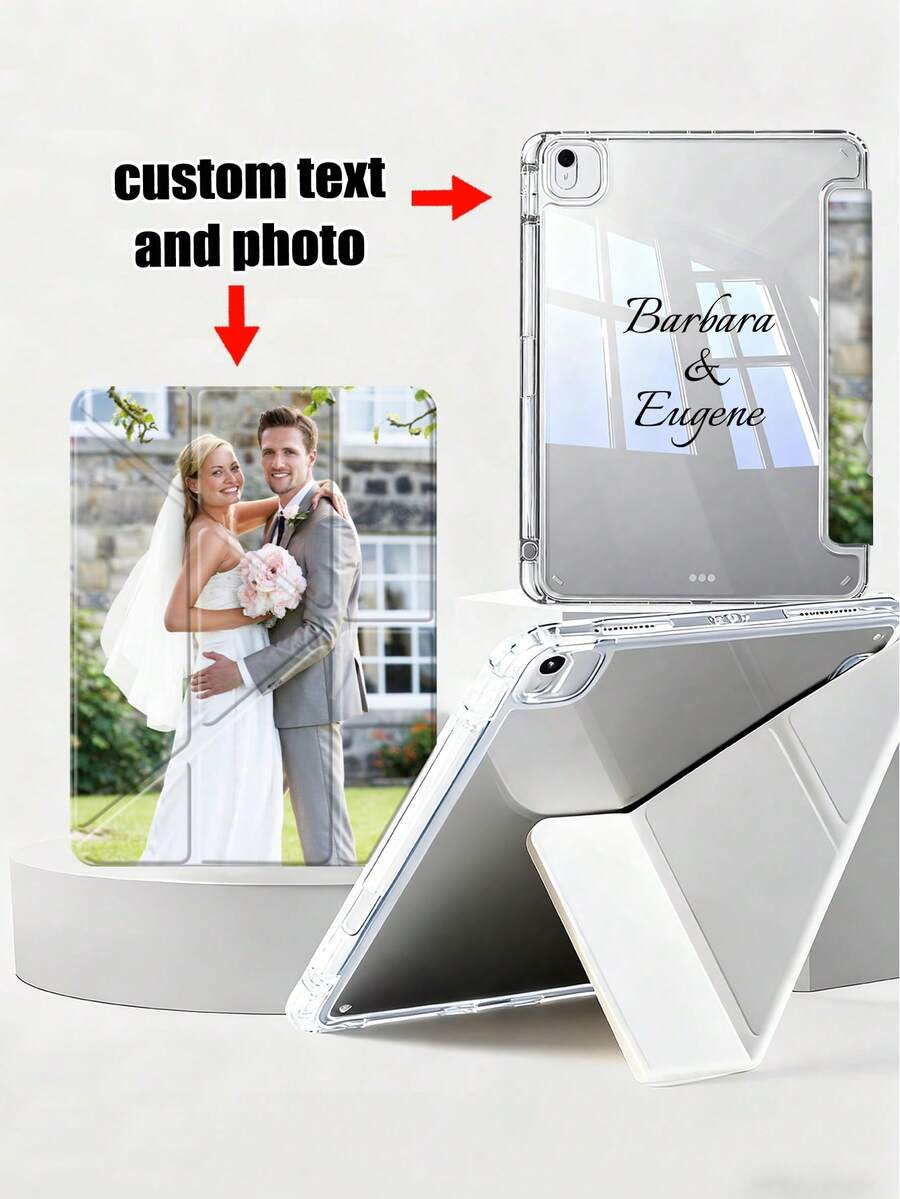 1pc Customizable IPad Protective Case, Foldable Tablet Cover, DIY Custom Family/Friend/Couple Photo, Fits 11-Inch IPad Air 4/5 10.9", IPad 7/8/9 10.2", S6 10.4", Tab A7 Lite 8.7", Ins Style, Back To School Gift, Valentine's Day, New Year, Wedding