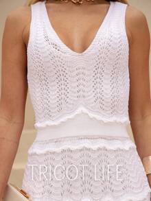 Women's Midi Dress, Knit, Summer, Crochet, Ruffles, Party, Beach, Elegant, Christmas, New Year's Eve, Premium - 白色 - 查看 3