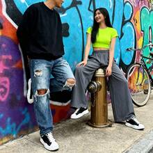 Fashionable Street Style Preppy Women And Men Canvas Sneakers Black Large Size Lace-Up Platform Casual Skateboard Shoes Tennis - 黑色 - 查看 2