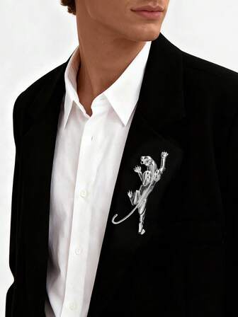 1枚时尚复古欧美夸张个性化动物豹纹胸针，适合男士日常街头和派对佩戴装饰