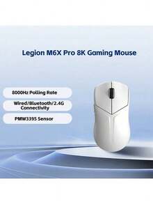 Mouse para jogos/escritório Lenovo Legion M6X Pro 8K, leve e recarregável, com conectividade Bluetooth 2.4G de baixa latência e três modos, chip PAW3395 e 26.000 DPI. - Branco - Ver 3