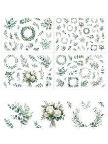 4 hojas de pegatinas de hojas verdes para scrapbooking / 100 pegatinas de hojas de eucalipto para bodas y fiestas, perfectas para scrapbooks, diarios, álbumes de fotos, tarjetas de felicitación y collages - Ver 5