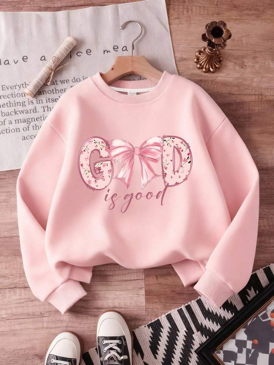 Felpa girocollo casual con stampa a lettere per ragazza pre-adolescente, adatta per la scuola, le vacanze e il ritorno a scuola, autunno, laurea, insegnante donna, adatta per uso quotidiano - Rosa - Visualizzare 1