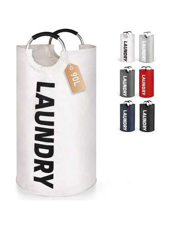 1 pieza Cesta de lavandería plegable y compresible de gran capacidad con asa, cesto de almacenamiento impermeable, bolsa de lavandería portátil para el hogar, organizador de ropa ahorra espacio, nueva cesta de lavandería sucia con asa de aluminio, bolsa de almacenamiento de tela Oxford