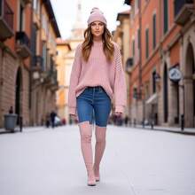 Women Over Knee Boots Thigh High Suede Black Block Low 2 Inch Heel Chunky Above Knee Winter Pointed Toe, Fashionable Cold-Weather Boots - 粉紅色 2 吋高跟鞋 - 查看 4