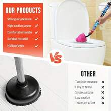 1pc Toilet Plunger - Heavy-Duty Air Pressure Toilet Drain Cleaner, Pipe Unblocker - Toilet Suction Cup - Sink And Shower Blockage Remover - Efficient Bathroom Unclogging Tool - Ergonomic Handle Design - 紅色 - 查看 3