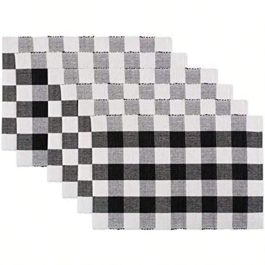 DII Buffalo Check Collection, Mantel clásico de Granja, 60 x 84, Rosa y Blanco(Blanco y negro Mantel individual) - Multicolor - Ver 1