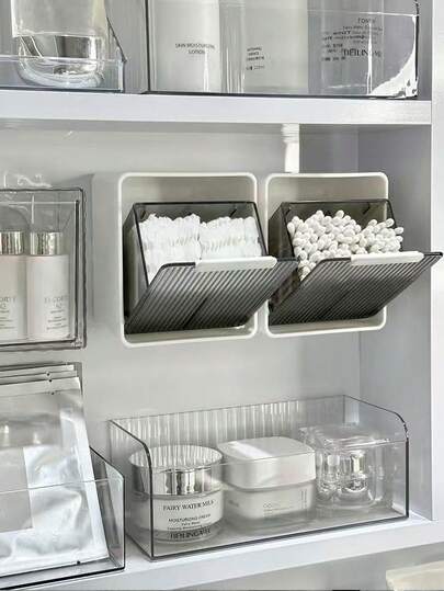 1/2 hộp đựng đồ kẻ sọc thời trang & hộp đựng tăm bông - Giá treo tường không cần khoan, tự dính cho phòng tắm - Phụ kiện lưu trữ tủ gương | Hộp đựng đồ trang điểm thiết kế lật - Hoàn hảo cho phụ kiện phòng tắm | Giá đựng son môi - Hộp đựng tinh dầu - Hộp đựng trang sức - Hộp đựng tăm bông | Đồ dùng phòng tắm - Phụ kiện phòng tắm - Trang trí nhà cửa - Món quà hoàn hảo cho người yêu thích làm đẹp