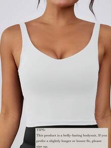 1pc Women's Sleeveless Tight-Fitting Nylon Activewear Tank Top With Removable Pads, Slimming Backless Design, Suitable For Spring/Summer - White - View 5