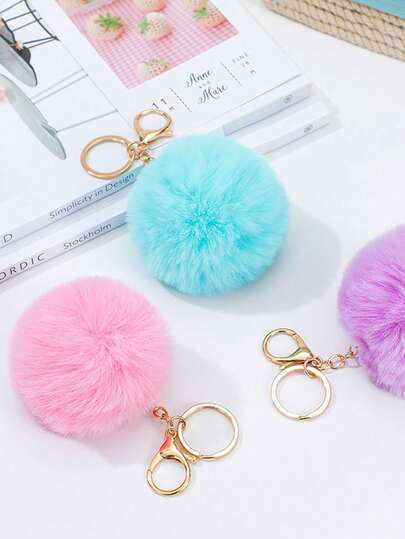 4pcs Set Heart Plush Bag Pendant Charm,Pompom Keychain,Cute Multicolor Keyring For Backpack Wallet Coin Purse