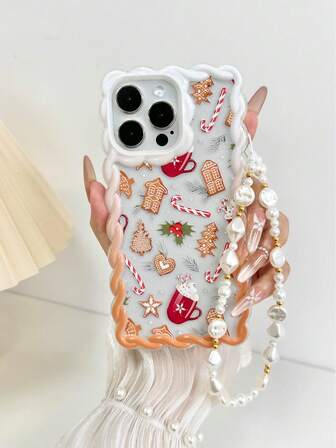 Funda de teléfono transparente con estampado de remolino de crema navideña y borde ondulado, a prueba de golpes y linda, compatible con iPhone 17/17 Pro/17 Pro Max, 16/16 Pro/16 Pro Max/16 Plus, 14, 15, XS, 7/8, XR, 11, 12, 13 Series