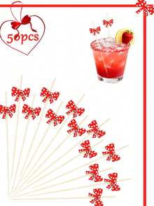 50/100Pieces Valentine's Day Red Wooden Cocktail Sticks, 4.7 Inch Rpeckled Bow Cocktail Rattles Food Sticks Decorative Toothpicks, Cocktail Picks, Cocktail Decoration Sticks For Appetizers,Cake Decoration, Fruits, Desserts, Birthday Parties, Weddings, Party Supplies, New Year, Valentine's Day, Bridal Shower. - Red Polka Dot Bow - View 6