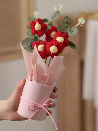 Un conjunto de ramos de flores de ganchillo artificial con diseño esponjoso en forma de barril - Pétalos tejidos a mano, perfectos como regalos para el Día de San Valentín, el Día de la Madre, el Día del Maestro y Navidad. También sirve como decoración del hogar multifuncional.