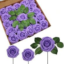 25pcs/50pcs Foam Flower Belt With Branches And Leaves, PE Rose, OPP Bag