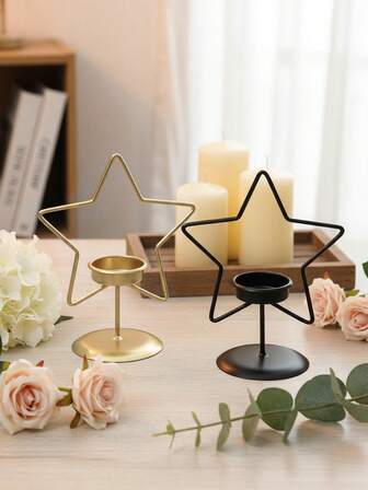 1 pieza, 4.7*5.8 pulgadas Soporte de vela de estrella de cinco puntas de hierro nórdico, accesorio para boda, decoración del hogar para cena a la luz de las velas, adecuado para el hogar, hotel, mesa