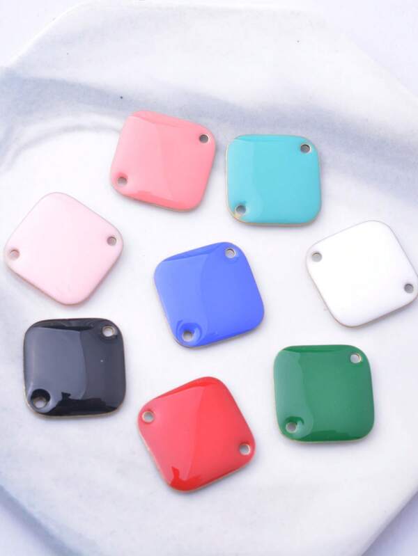 6 piezas de dijes cuadrados geométricos de esmalte colorido de doble cara de cobre para hacer joyas DIY, aretes, collares y accesorios