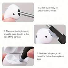 1pc This 3-In-1 Multi-Functional Headphone Cleaning Kit Is Made Of Durable ABS Material And Includes A Soft Brush. The Portable 3-In-1 Cleaning Brush Is Ideal For Cleaning Wireless Headphones, Earphones, Charging Case Accessories, Computers, Keyboards, And More. - 白色 - 查看 5